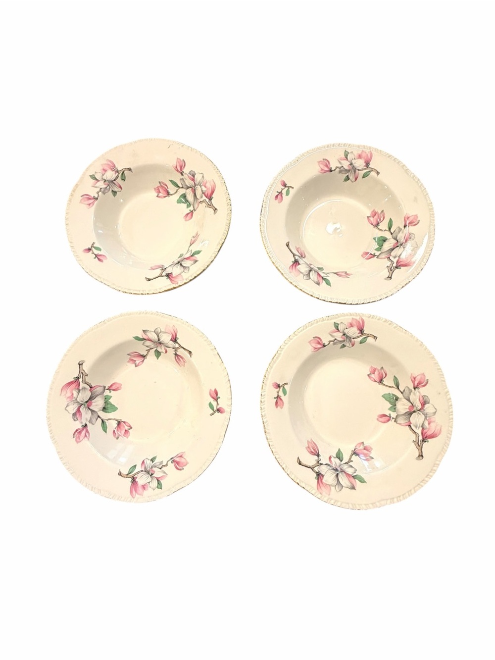 Homer Laughlin Pink Dogwood Blossom Soup Cereal Bowls Gold Rim Edge Set Of 6 VTG